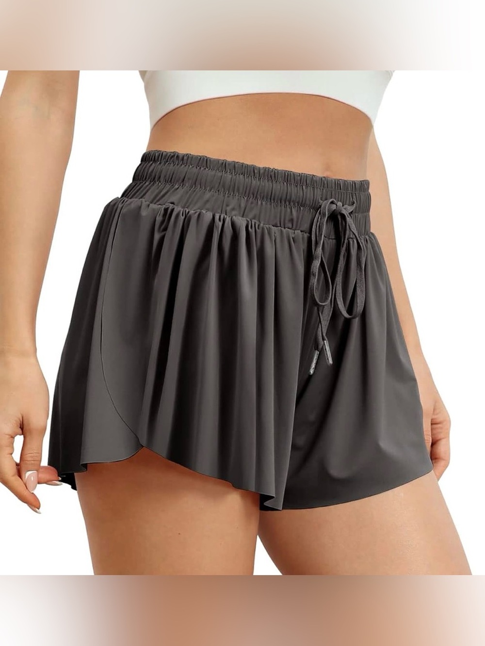 Women's Charcoal Athletic Overlay Shorts with Drawstring Waist